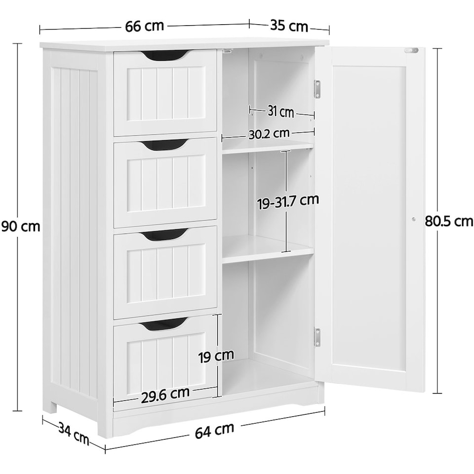 image 1 of Yaheetech Large Wooden Bathroom Floor Cabinet White | White