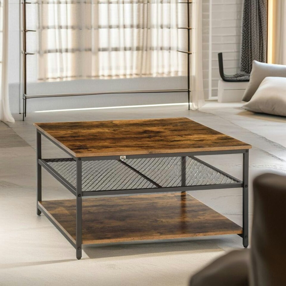 image 1 of Industrial 3 Tier Coffee Table Rustic Brown | Brown