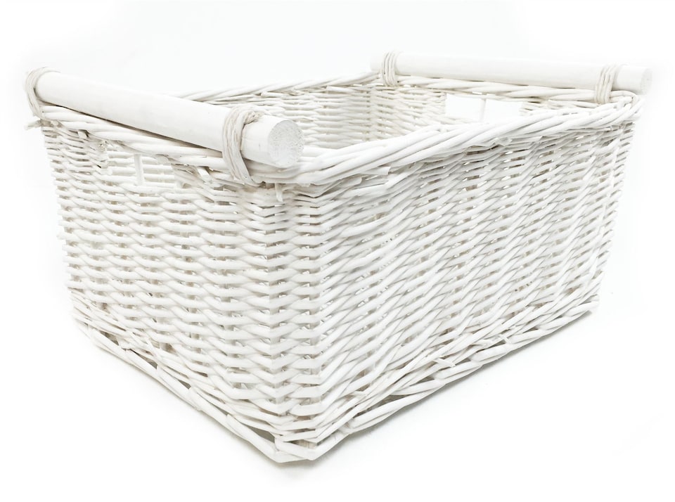 image 1 of Kitchen Log Fireplace Wicker Storage Basket With Handles Xmas Empty Hamper Basket White Large 45 x 35 x 20 cm | White | White