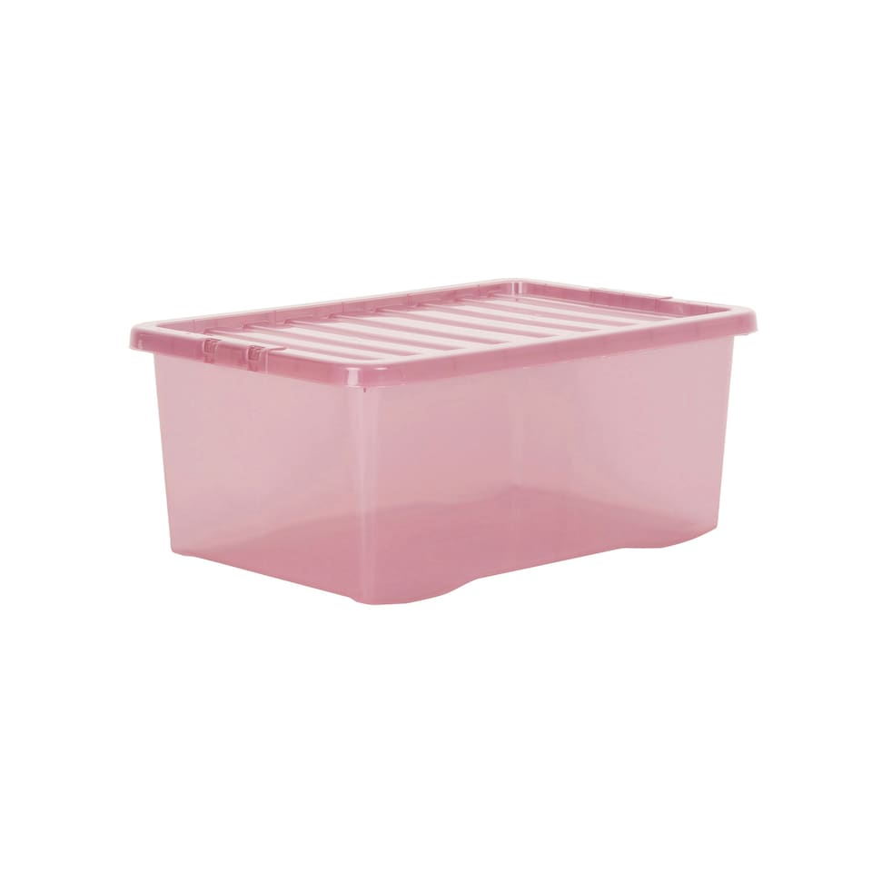 image 1 of Wham Crystal 5 x 45L Stackable Plastic Storage Boxes with Lids Pink