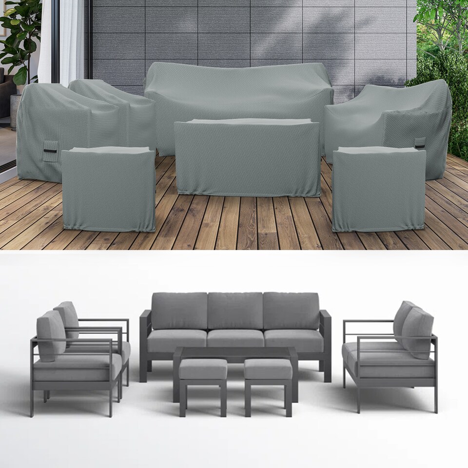 image 1 of Covers&All 7 Person Conversation Set Covers, 7 Piece Patio Furniture Cover Set, 1 Sofa Cover, 73 in L × 26 in W × 32 in H × 25 in FH x 1 Sofa