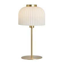 BHS Binita Glass Ribbed Table Lamp, Opal & Brass