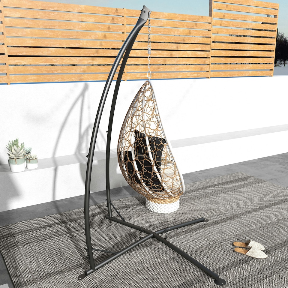 image 1 of Outsunny Hammock Chair Stand Metal Frame Hammock Stand Only with Chian, Black