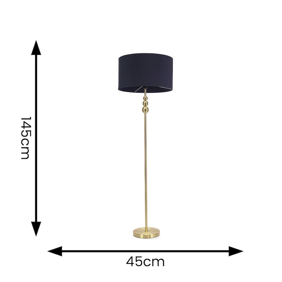 image 1 of ValueLights Marissa Navy Blue Fabric Shade with Brushed Gold Stacked Ball Floor Lamp & Bulb | Blue