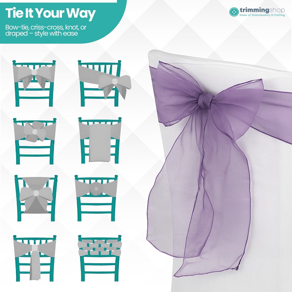 image 1 of 17 x 280cm Organza Chair Sashes, Sheer Sash Ties - 25pcs