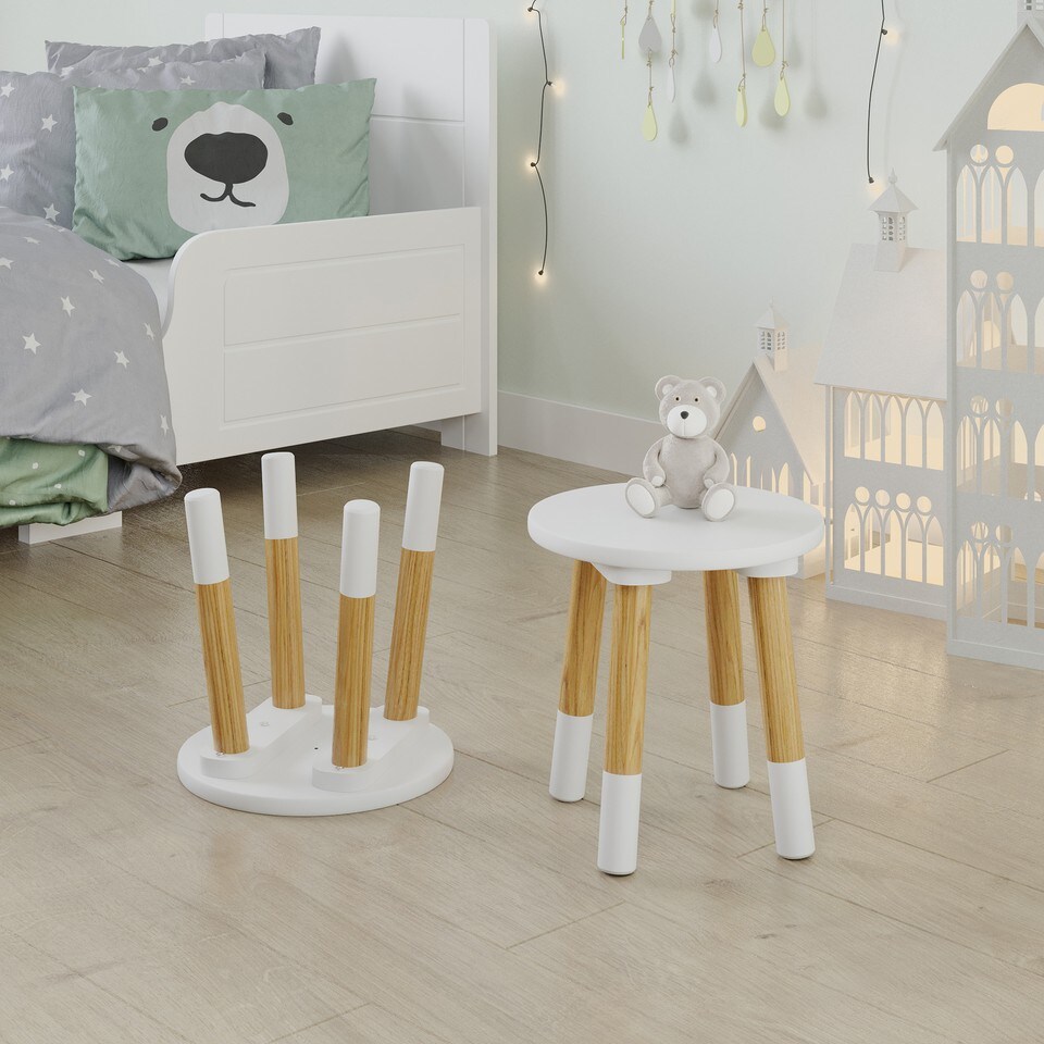 image 1 of Kids Wooden Stool Seat Round Chair Toddlers Kids Small Children Home Nursery - White | White | 4 White
