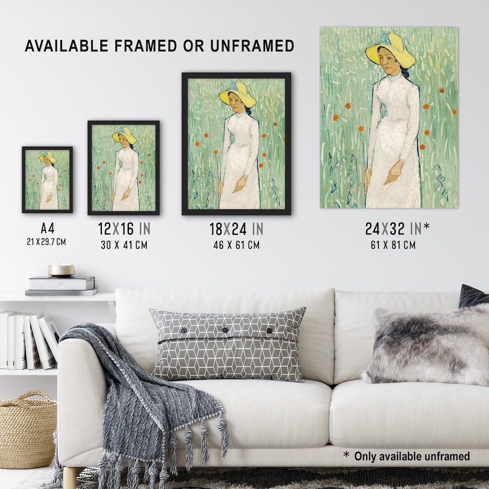 image 1 of Girl in White Floral Portrait Van Gogh Vintage Huge Wall Art Poster Print 24X32"
