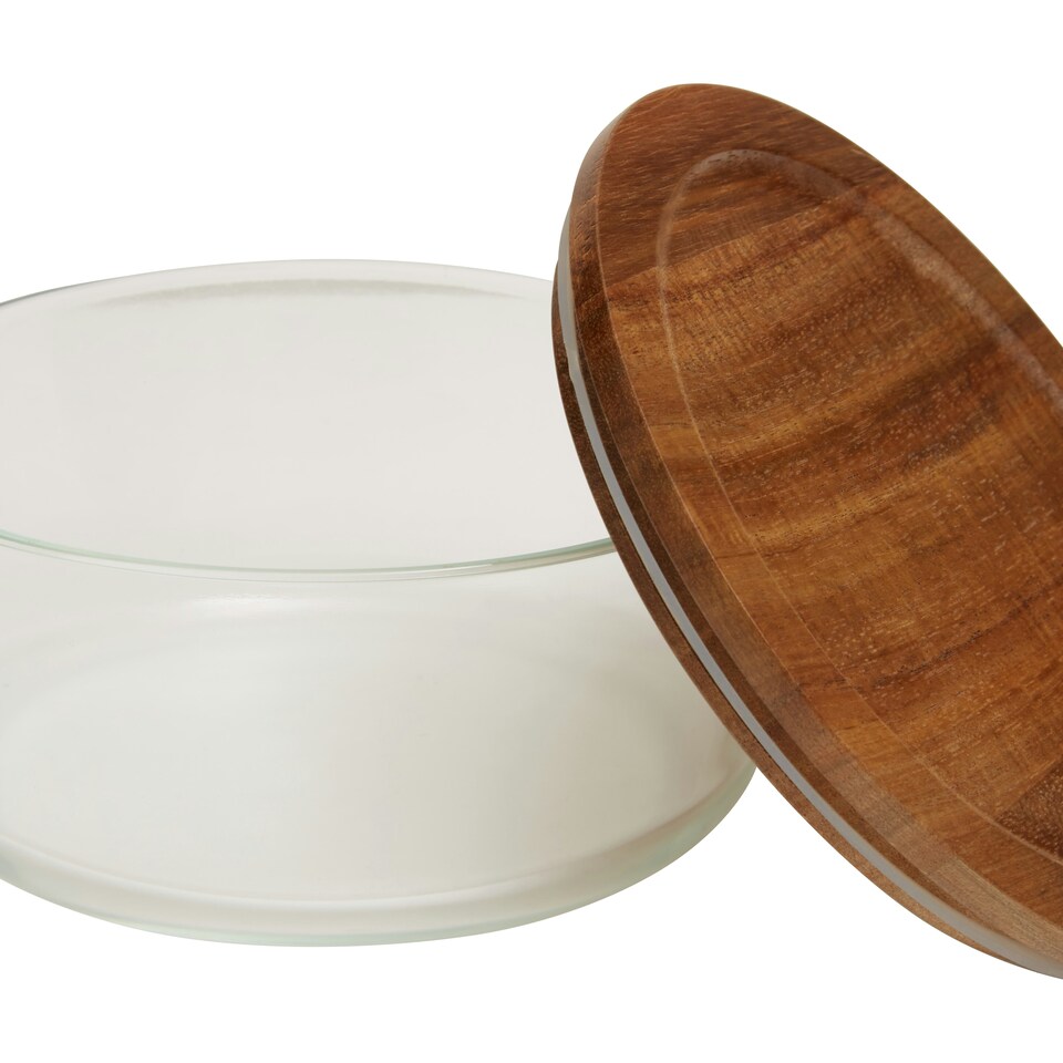image 1 of Interiors by Premier 850ml Round Glass Container with Acacia Lid, Glass Container with Airtight Lid, Airtight Glass Container
