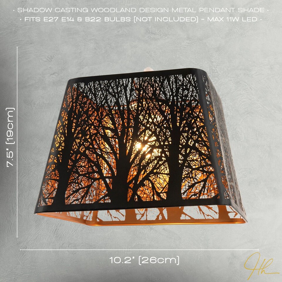 image 1 of Matte Black Tree Forest Pendant Lighting Shade with Satin Gold Inner | Black | Black | 1