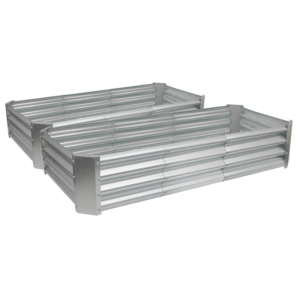 image 1 of Harbour Housewares Rectangle Galvanised Steel Raised Garden Beds - 180cm x 90cm - Silver - Pack of 2 | Silver | Silver