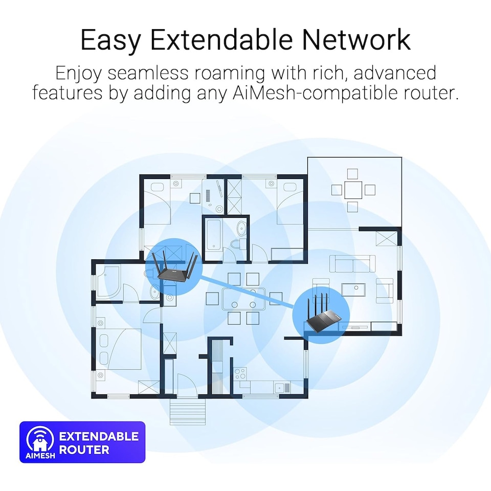 image 1 of ASUS RT-AX52 (AX1800) WiFi 6 Dual Band Extendable Router Black