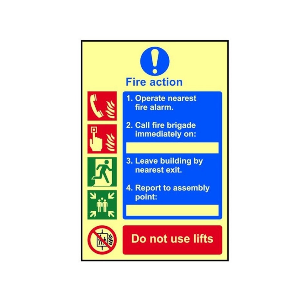 Scan Fire Action Procedure - Photoluminescent Sign 200 X 300mm - Multi Colour - 200 x 300mm