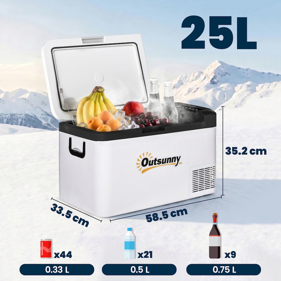 image 1 of Outsunny 12V Portable Car Refrigerator w/ Inner LED Light Indoor Outdoor, 25L