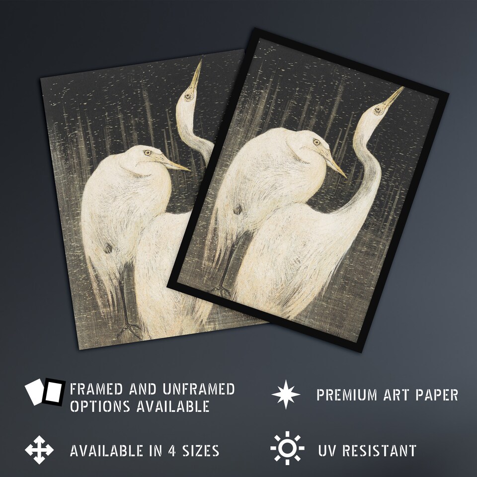 image 1 of Two Egrets in the Snow Vintage Wall Art Print van Hoytema 12x16"