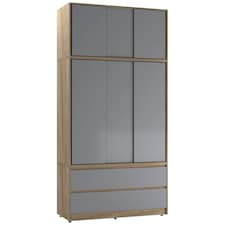 120cm 3 Sliding Doors Children Kids Wardrobe Bedroom Storage Closet Hanging Rail | Multi | Oak with Grey Doors | 1