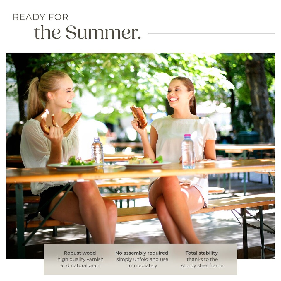 image 1 of Dining Table and Bench Set Ralf - 2 benches, foldable, durable, stable