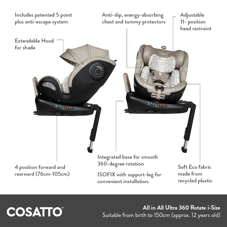 image 1 of Cosatto All in All Ultra iSize Car Seat - 360 Rotate Spin All Stage 0-36kg/0-12 Years (Silhouette)