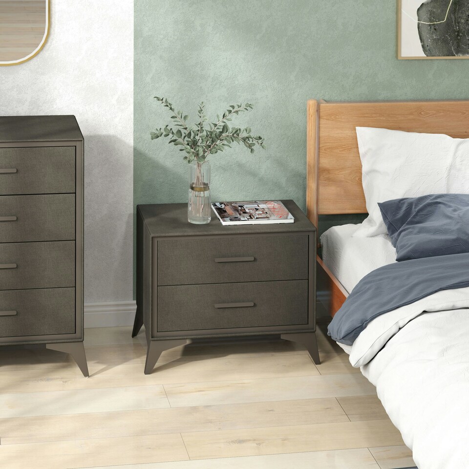 image 1 of HOMCOM 2 Drawer Chest of Drawers, Fabric Dresser with Steel Frame, Brown