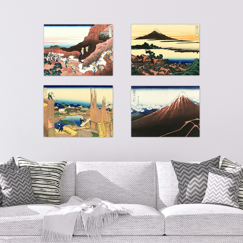 image 1 of Pack of 5 Hokusai Views Mount Fuji Dawn Isawa Japanese Woodblock Home Decor Wall Art Poster 12x16 Inch