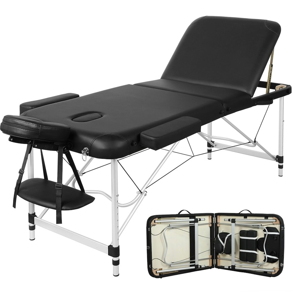 image 1 of Yaheetech Adjustable 3 Fold Massage Bed with Headrest and Hand Pallet