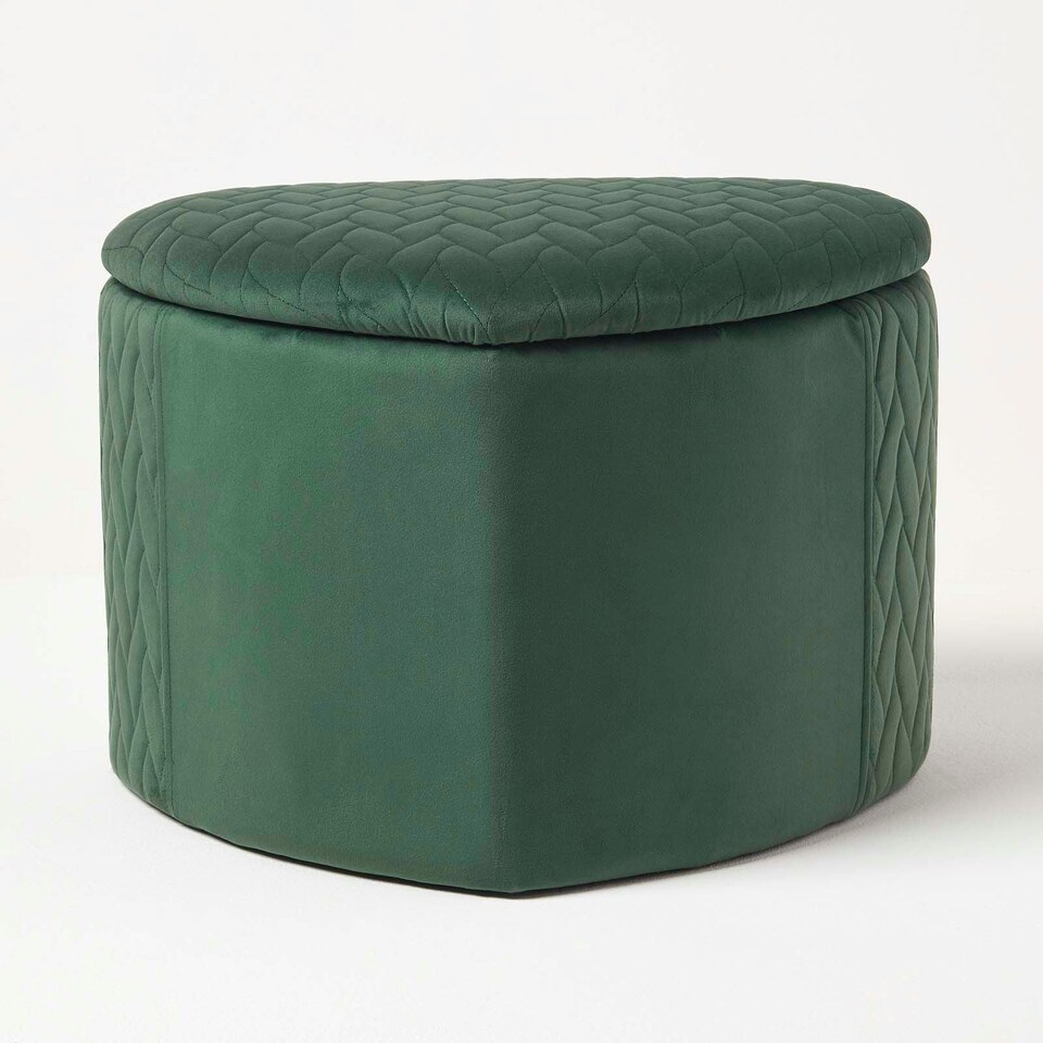 image 1 of Homescapes Arundel Heart-Shaped Velvet Footstool with Storage, Emerald