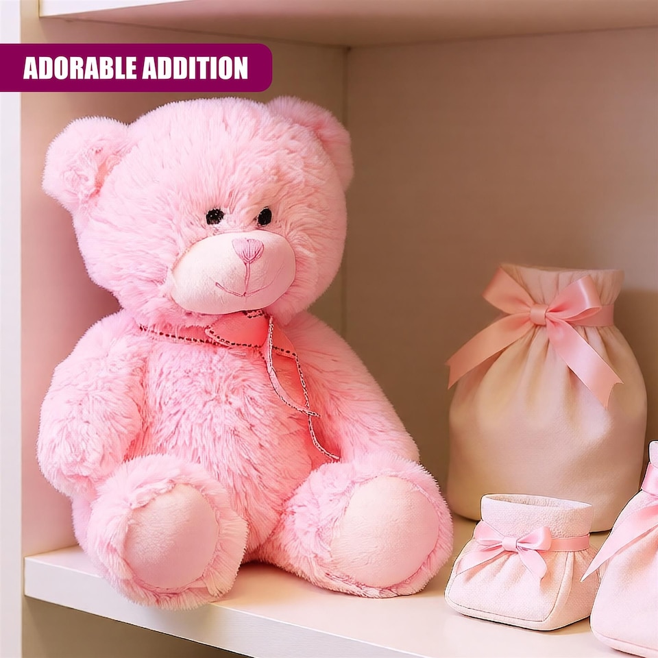 image 1 of The Magic Toy Shop Pink Teddy Bear 11 Inch Plush Stuffed Toy for Baby Girls Boys