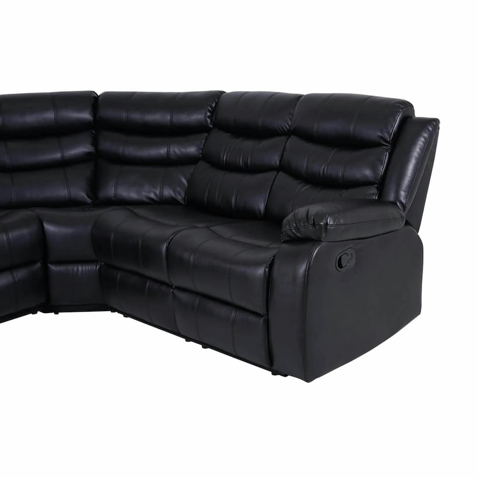 image 1 of Roma 5 Seater Leather Recliner Corner Sofa Set Black