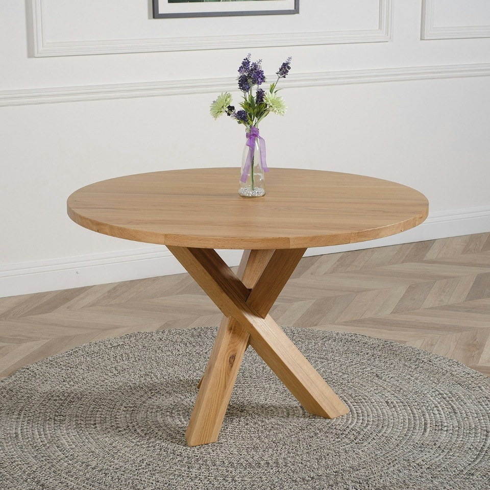 image 1 of Oregon Round Oak Dining Table with 4 Harvard Oak Chairs Brown