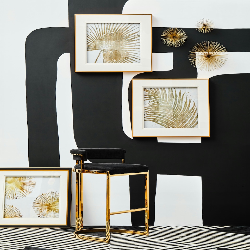 image 1 of Interiors by Premier Black Bar Chair Stool with Back, Kitchen Stool for Bar, Gold Frame Breakfast Stool with Velvet Upholstery