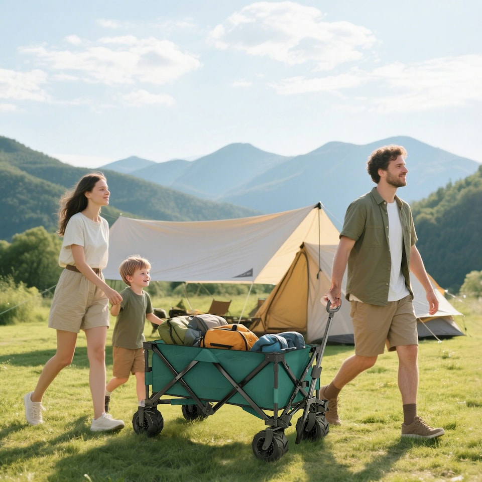 image 1 of Outsunny Outdoor Cart Folding Cargo Wagon Trailer Beach w/ Handle Dark Grey