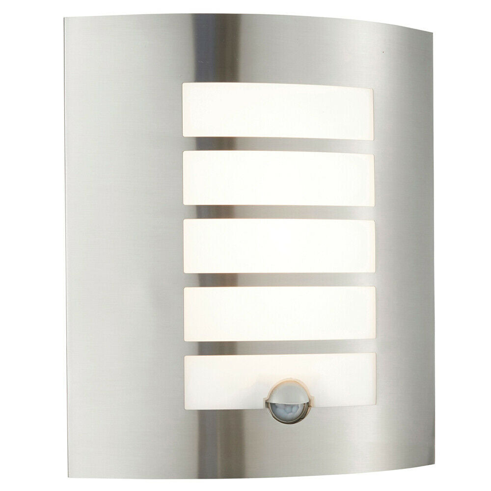 Loops IP44 Outdoor Wall Light PIR Motion Sensor Brushed Steel & Diffuser 7W Warm White