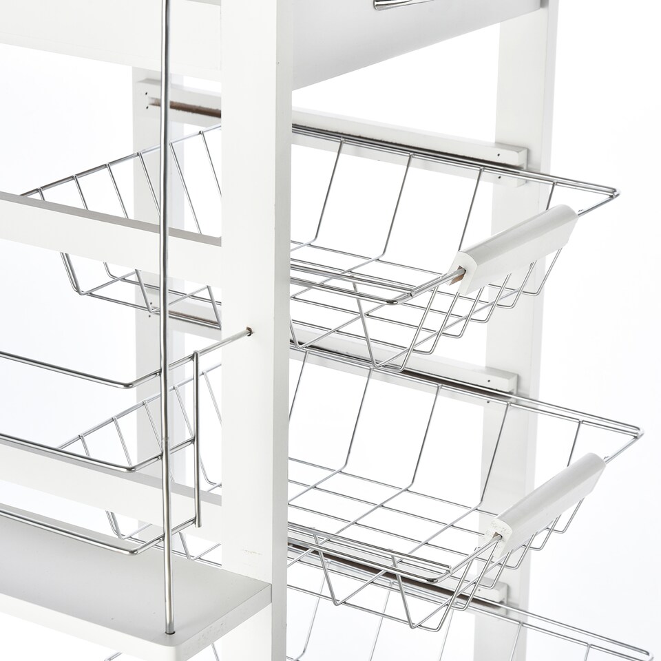 image 1 of HOMCOM Rolling Kitchen Cart, Utility Storage Cart with 4 Basket Drawers & Side Racks, Wheels for Dining Room, White