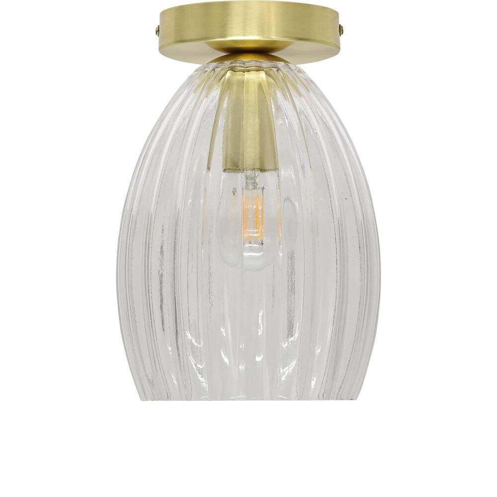 First Choice Lighting Birch - Clear Fluted Glass Satin Brass Ceiling Light Fitting