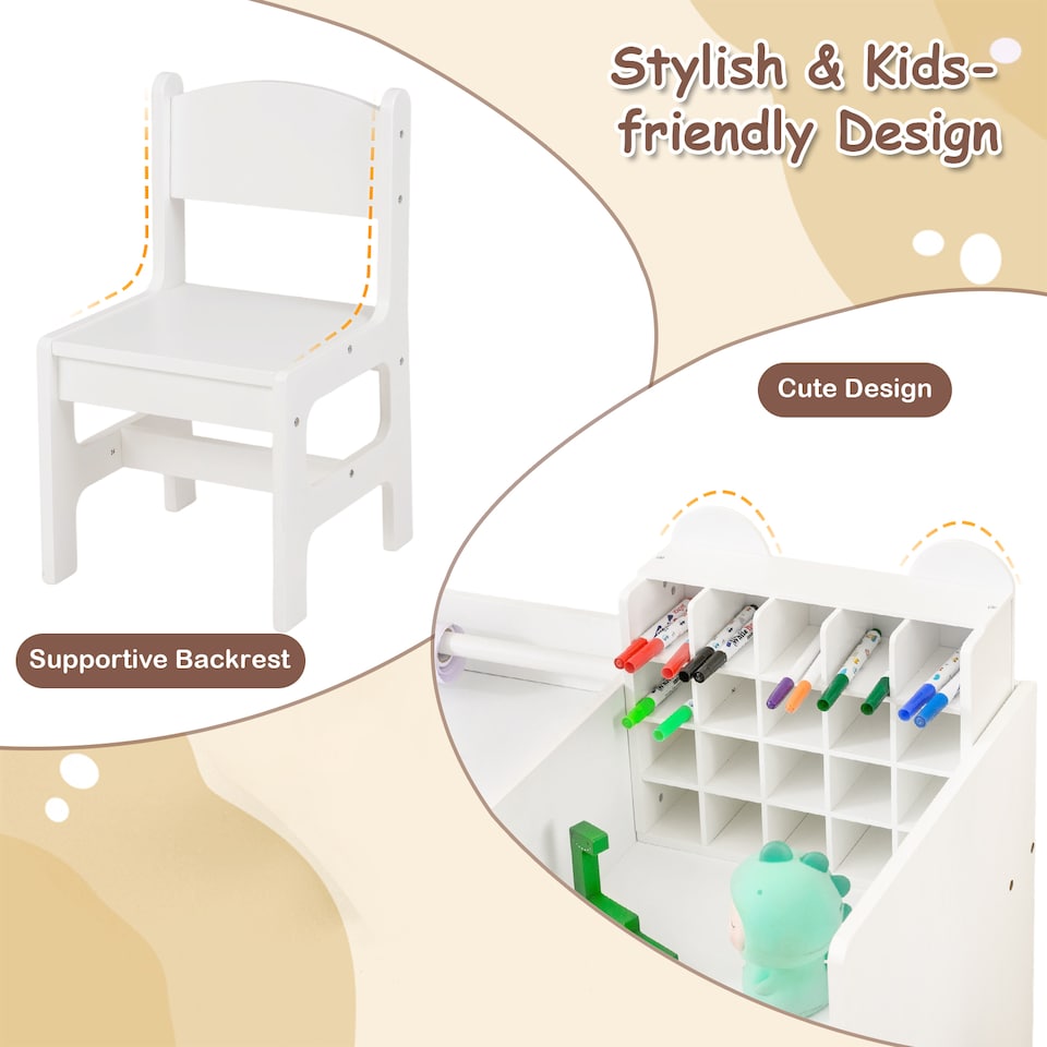 image 1 of COSTWAY Kids Art Table & Chair Set Toddler Desk White
