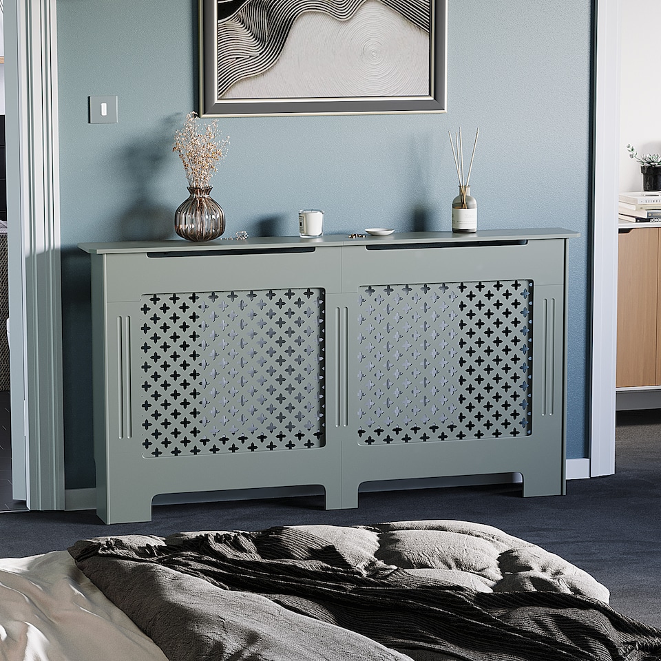 image 1 of Vida Designs Oxford Radiator Cover Painted MDF Cabinet, Grey, 152cm