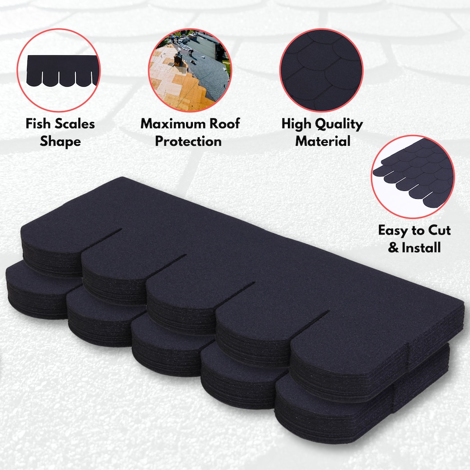 image 1 of Premium Asphalt Roof Shingles - Fish Scales Design 80 x 31.5 cm Weather Resistant Roofing Felt (25 Pcs)