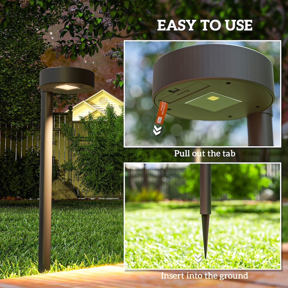 image 1 of Outsunny Solar Stake Lights 8 Pack, IP44 Pathway Lighting, Auto OnOff LED | Black