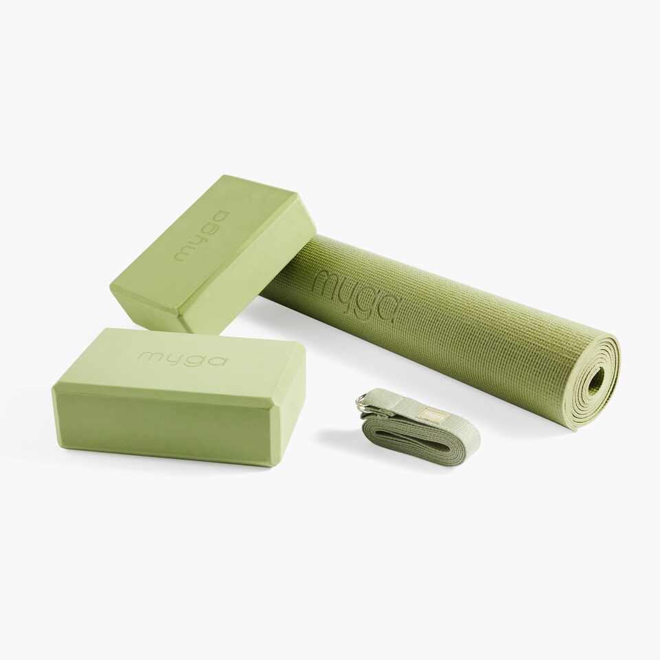 image 1 of Myga Yoga Entry Mat with Strap and Pair of Blocks - Moss | Green