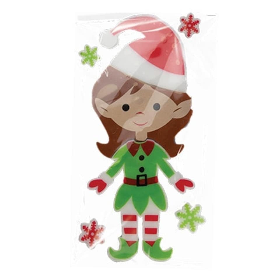 Christmas Brunette Elf with Snowflakes Gel Window Sticker Decoration