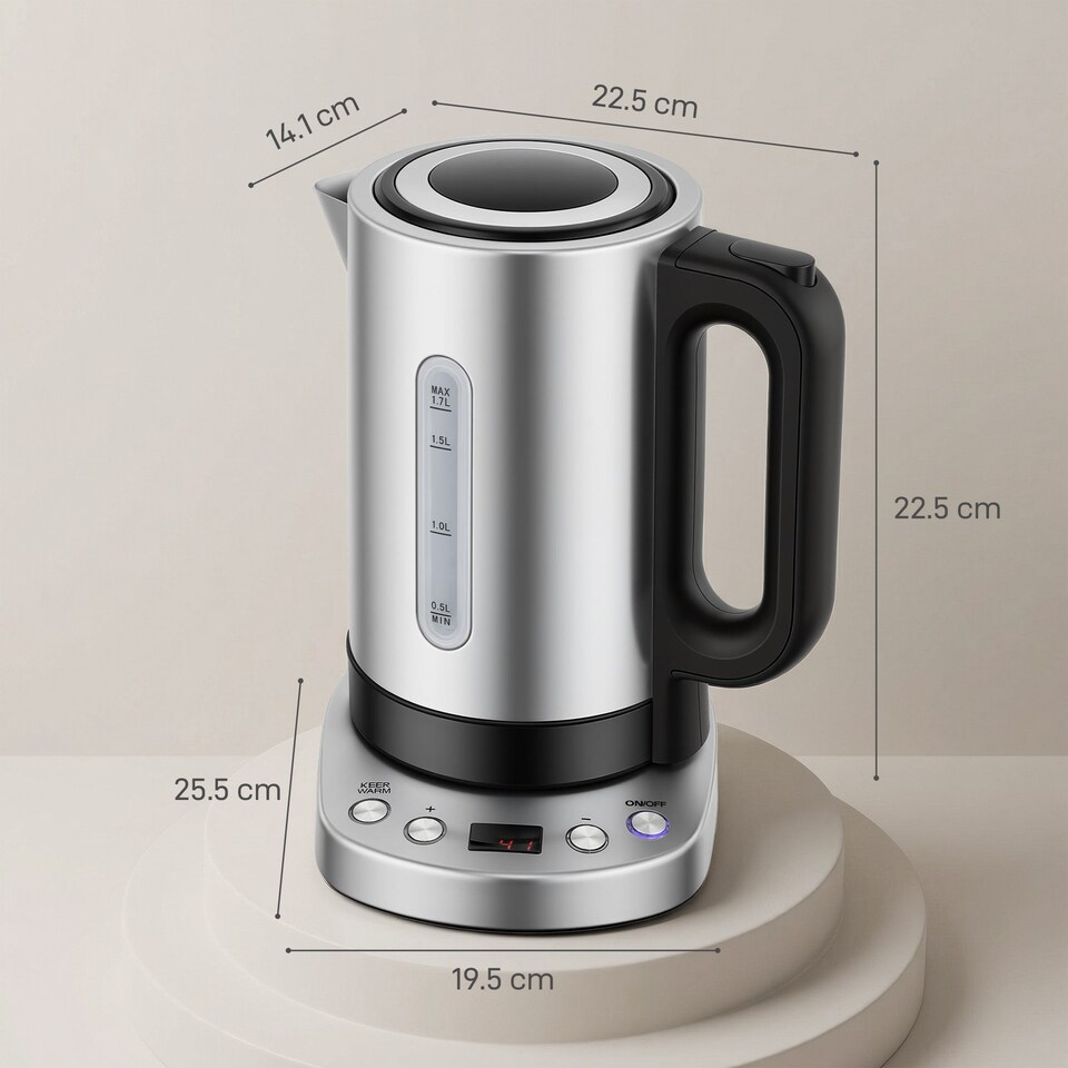 image 1 of HOMCOM Electric Kettle, 1.7L Fast Boil, 3kW Water Kettle with Strix Thermost | Silver | Silver | 22.5 x 14.1 x 22.5 cm