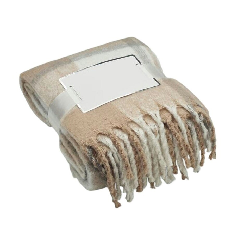 image 1 of MidOcean Quet Mohair Chequered Blanket - Beige - 152cm x 127cm | Brown