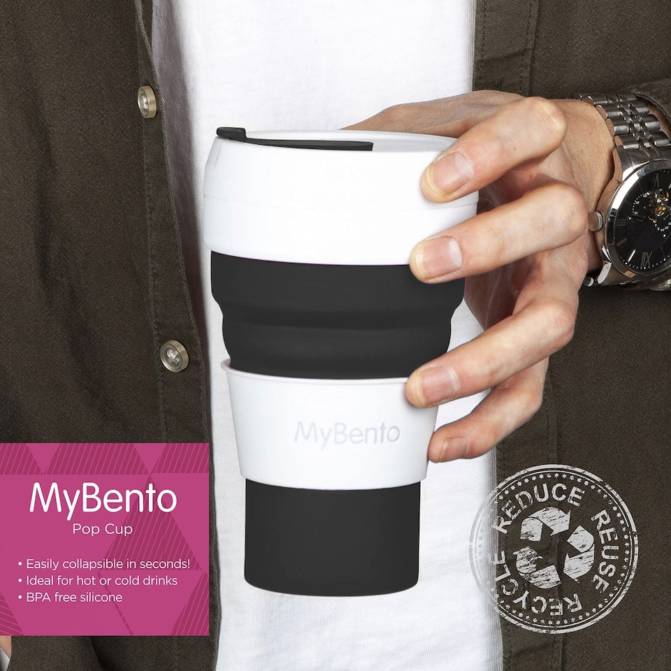 image 1 of PMS Collapsible Travel Cup Grande - 355ml Black, Spill-Proof Pop-Up