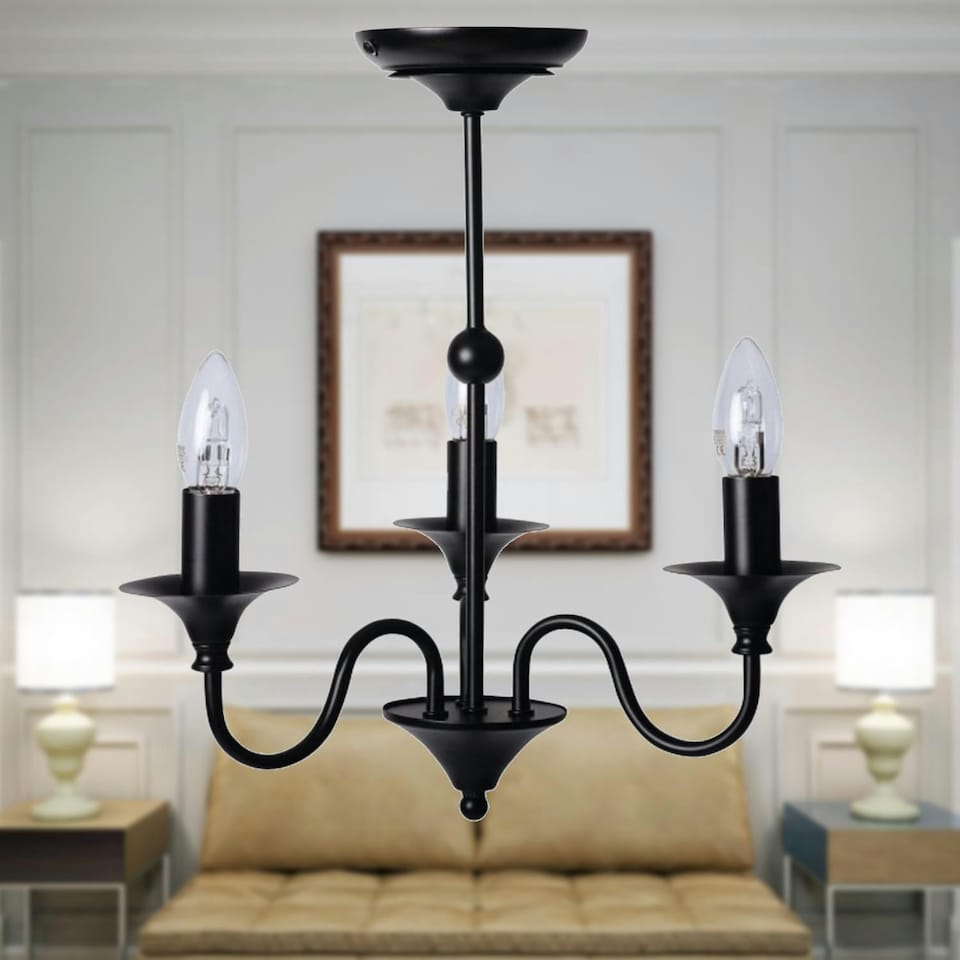 image 1 of First Choice Lighting Pair of Black Matt 3 Light Ceiling Chandeliers Black