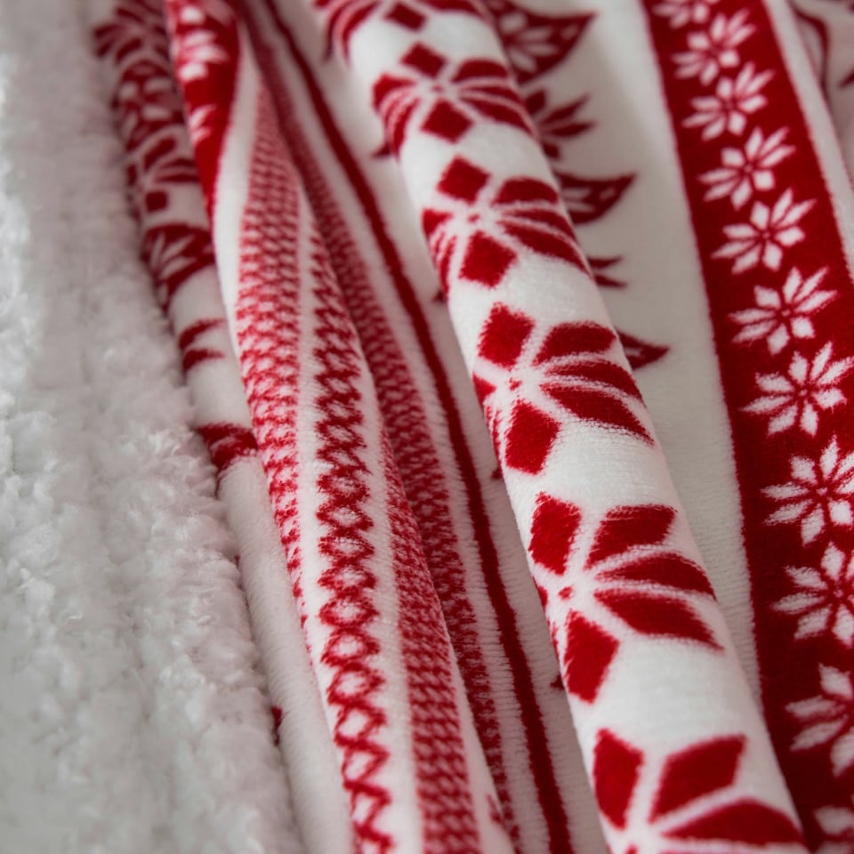 image 1 of Christmas Fairisle Throw with Sherpa Back, Red