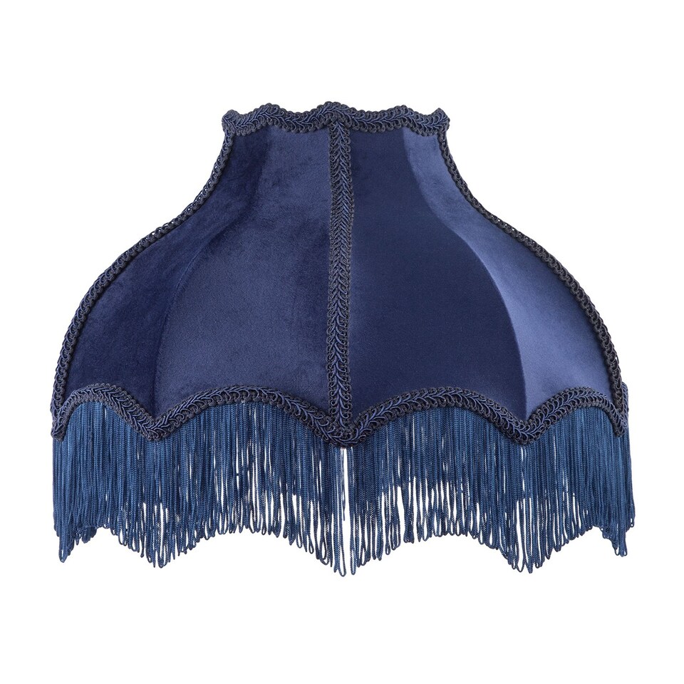 image 1 of Classic Victorian Lamp Shade in Midnight Blue Velvet with Navy Trims | Blue | 14"