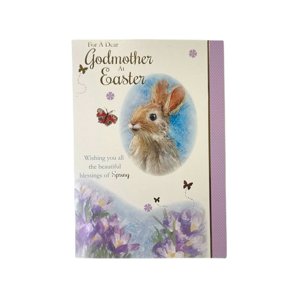 image 1 of For A Dear Godmother Cute Rabbit Floral Design Easter Card