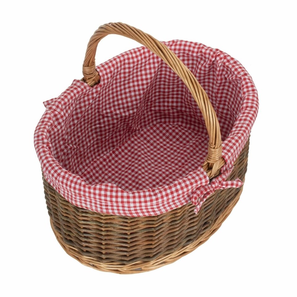 image 1 of Large Lined Country Oval Wicker Shopping Basket Blue | Blue | L
