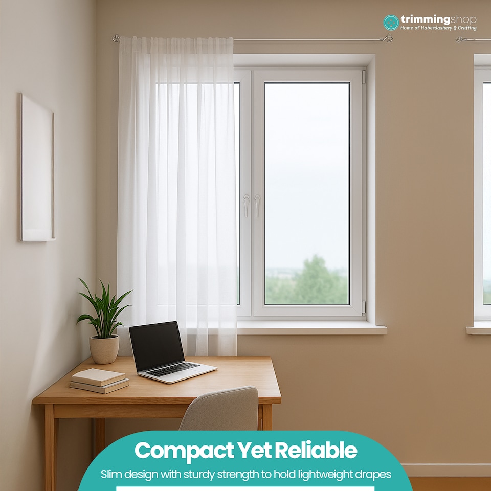 image 1 of White Net Curtain Wire & Hook Set, 2m Curtain Cord with 6 Hooks & 6 Eyes