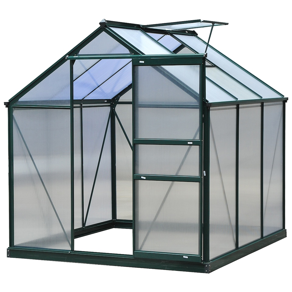 image 1 of Outsunny 6x6ft Walk-In Polycarbonate Greenhouse Plant Grow Galvanized