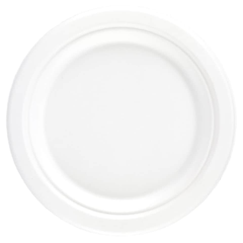 image 1 of White Round Compostable Bagasse Plates 26cm - Pack of 125